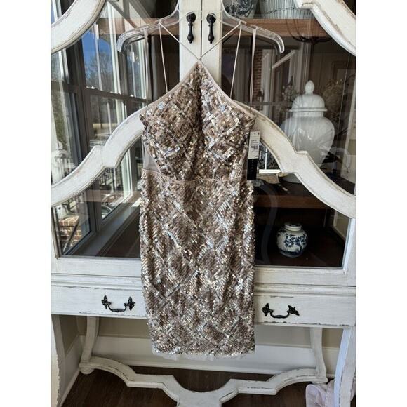 AIDAN MATTOX Grid Sequined Halter Cocktail Dress size‎ 8 NWT - Picture 4 of 5